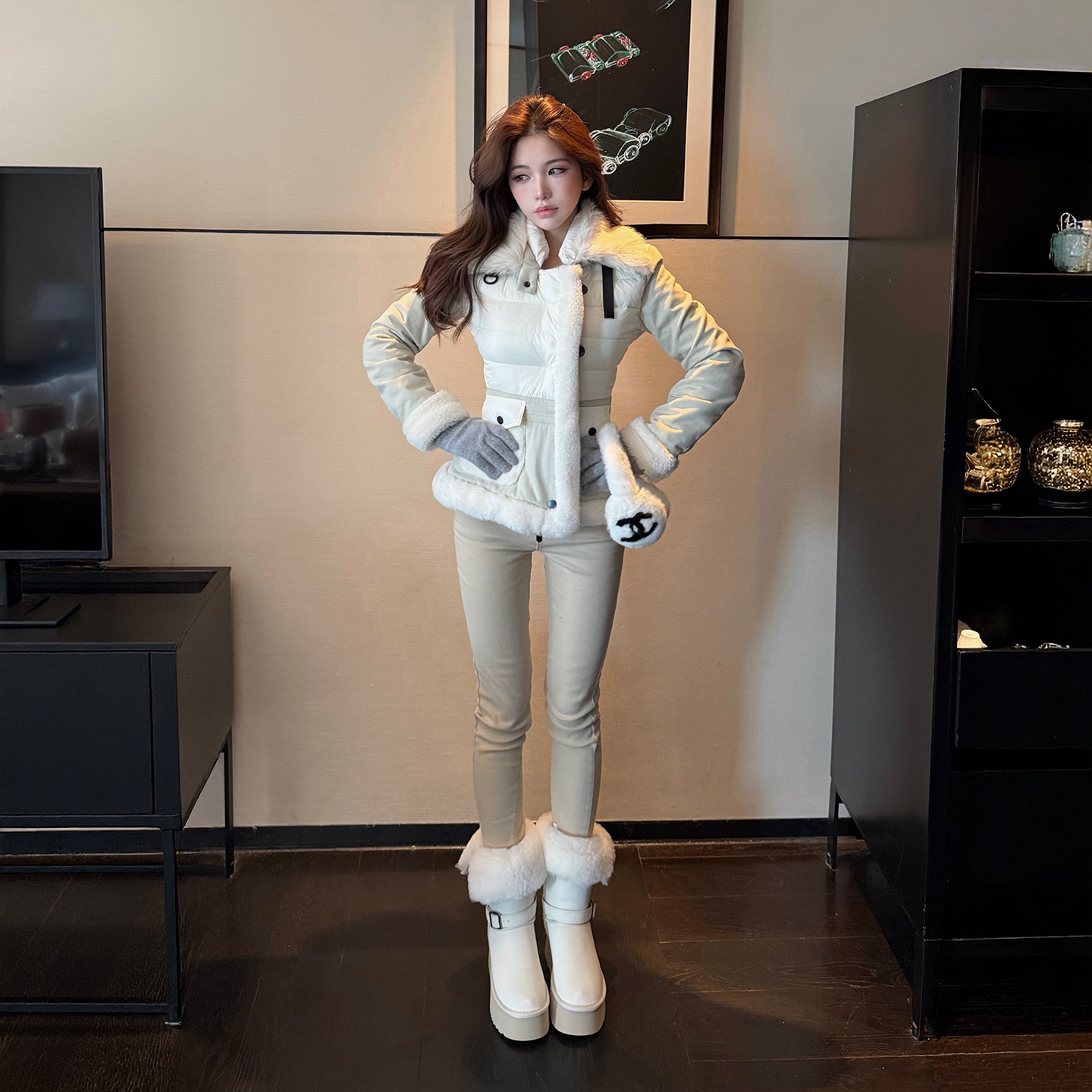 PickRui 睿哥 冰岛时分 重工拼接收腰羽绒服女冬季新款修身外套