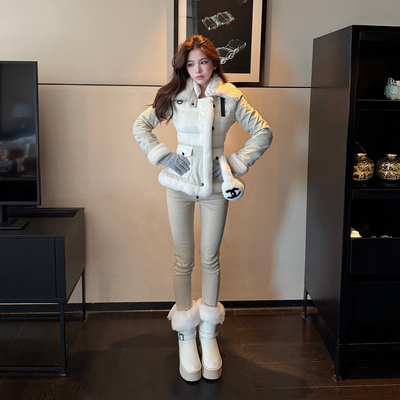 PickRui 睿哥 冰岛时分 重工拼接收腰羽绒服女冬季新款修身外套