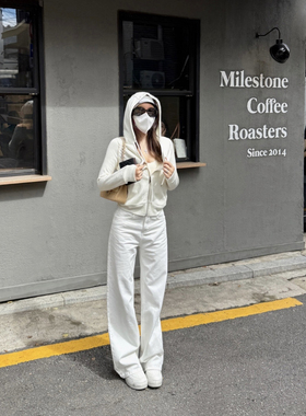 PickRui 睿哥上镜法宝 白色连帽拉链卫衣外套女秋季短款百搭开衫