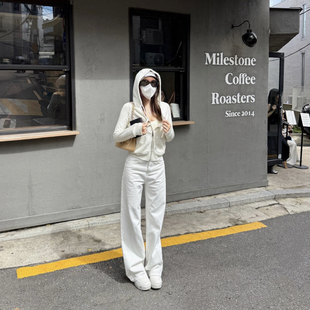 PickRui 睿哥上镜法宝 白色连帽拉链卫衣外套女秋季短款百搭开衫
