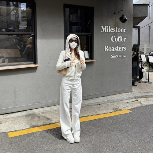 PickRui 睿哥上镜法宝 白色连帽拉链卫衣外套女秋季短款百搭开衫