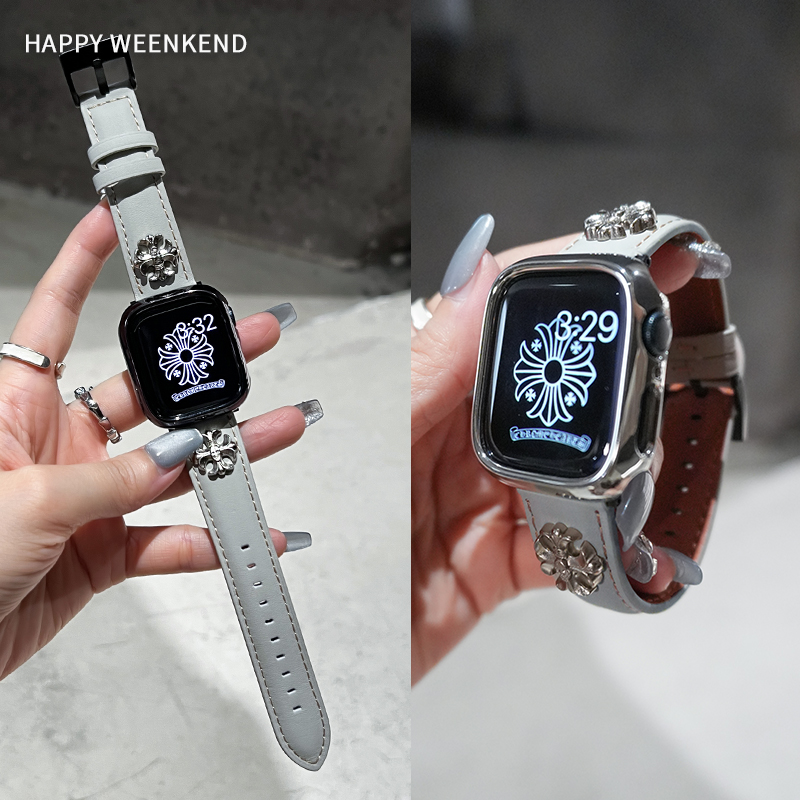 皮质克罗心铆钉真皮表带适用华为fit3/4VIVO小米9pro红米表带新款