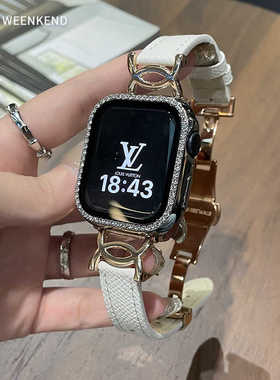 小香白色蝴蝶扣高级表带适用iwatch手表S11代苹果手表s1089SE表带