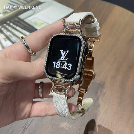 小香白色蝴蝶扣高级表带适用iwatch手表S11代苹果手表s1089SE表带