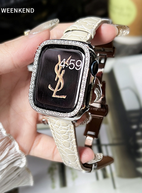 轻奢鳄鱼纹真皮表带蝴蝶扣适用Applewatch891011代苹果手表SE表带