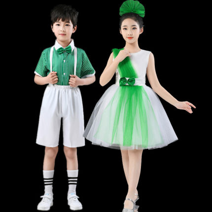 六一男女童合唱服幼儿集体舞蹈诗歌朗诵演出服小树春晓绿色表演服