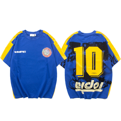 Travis Scott Cactus Jack 蓝黄拼接足球短袖10号复古小众潮牌T恤