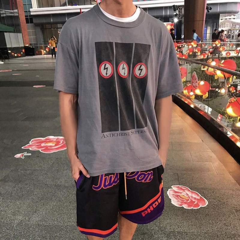 2023美式高街潮牌侃爷菲懂同款小闪电REPENT短袖T恤男女情侣夏tee