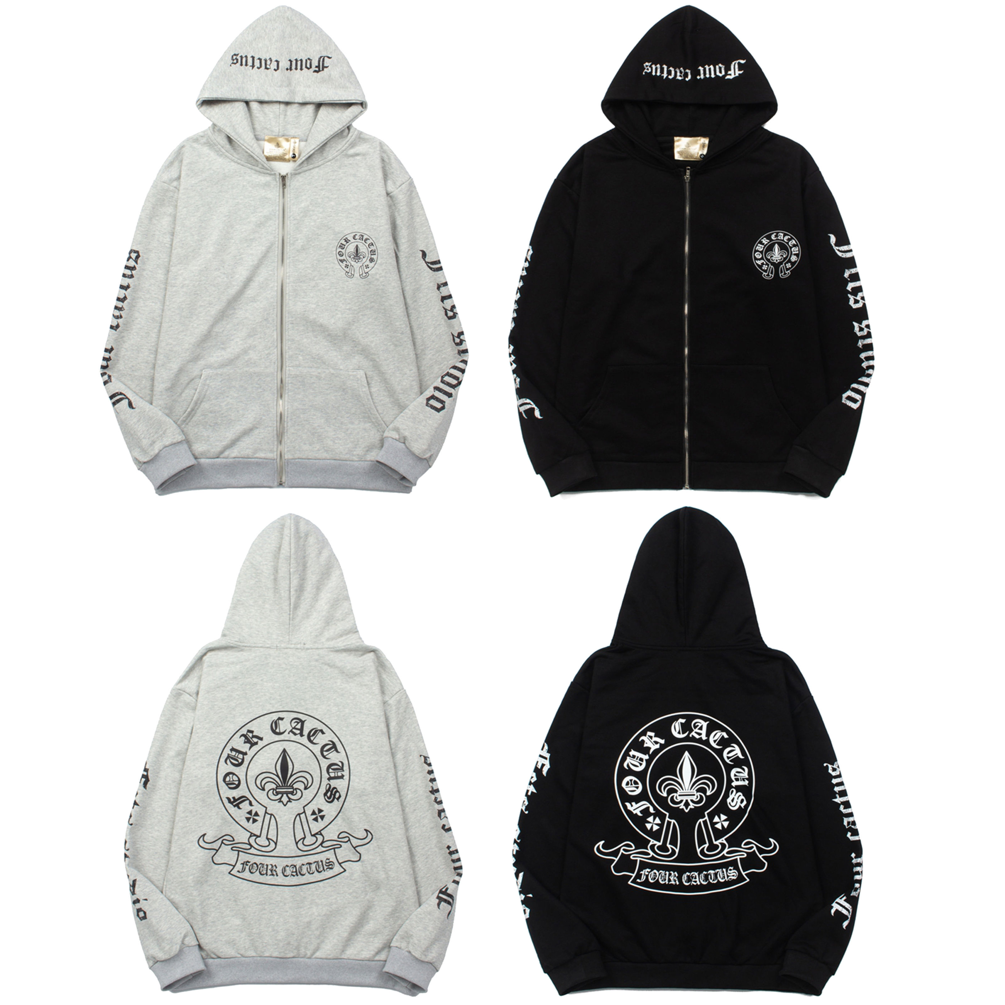 原创美式复古哥特风撇帅宽松休闲百搭连帽开衫拉链卫衣帽衫男女潮