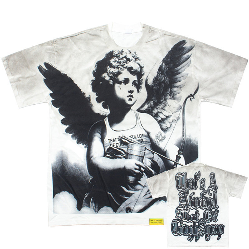 高街THATS A AWFUL LOT OF COUGH SYRUP天使印花喷脏洗水短袖T恤