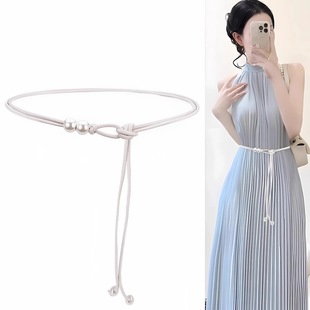 时尚 饰连衣裙打结裙子衬衫 夏百搭皮带腰绳腰链 皮绳装 珍珠腰带新款