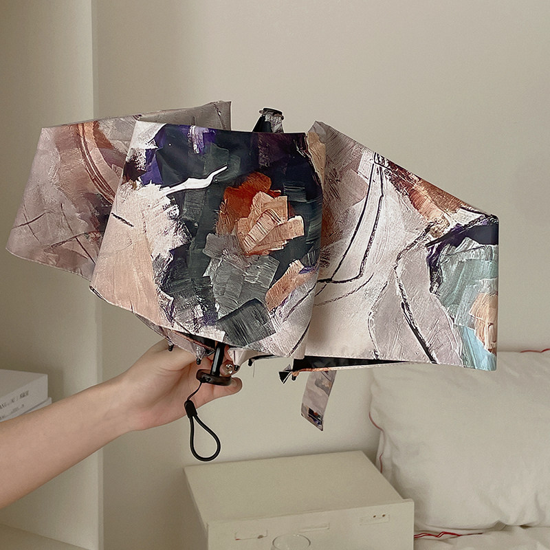 苏沫 超轻细铅笔伞防晒防紫外线女折叠轻小太阳伞女黑胶复古油画