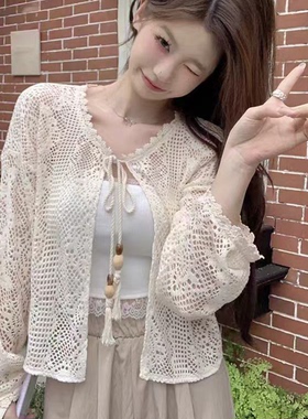 波西米亚风镂空钩花针织衫女春夏新款慵懒风百搭显瘦防晒罩衫披肩