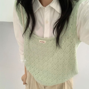 好看秋季外搭叠穿钩花镂空甜美减龄针织吊带马甲女韩系氛围感背心