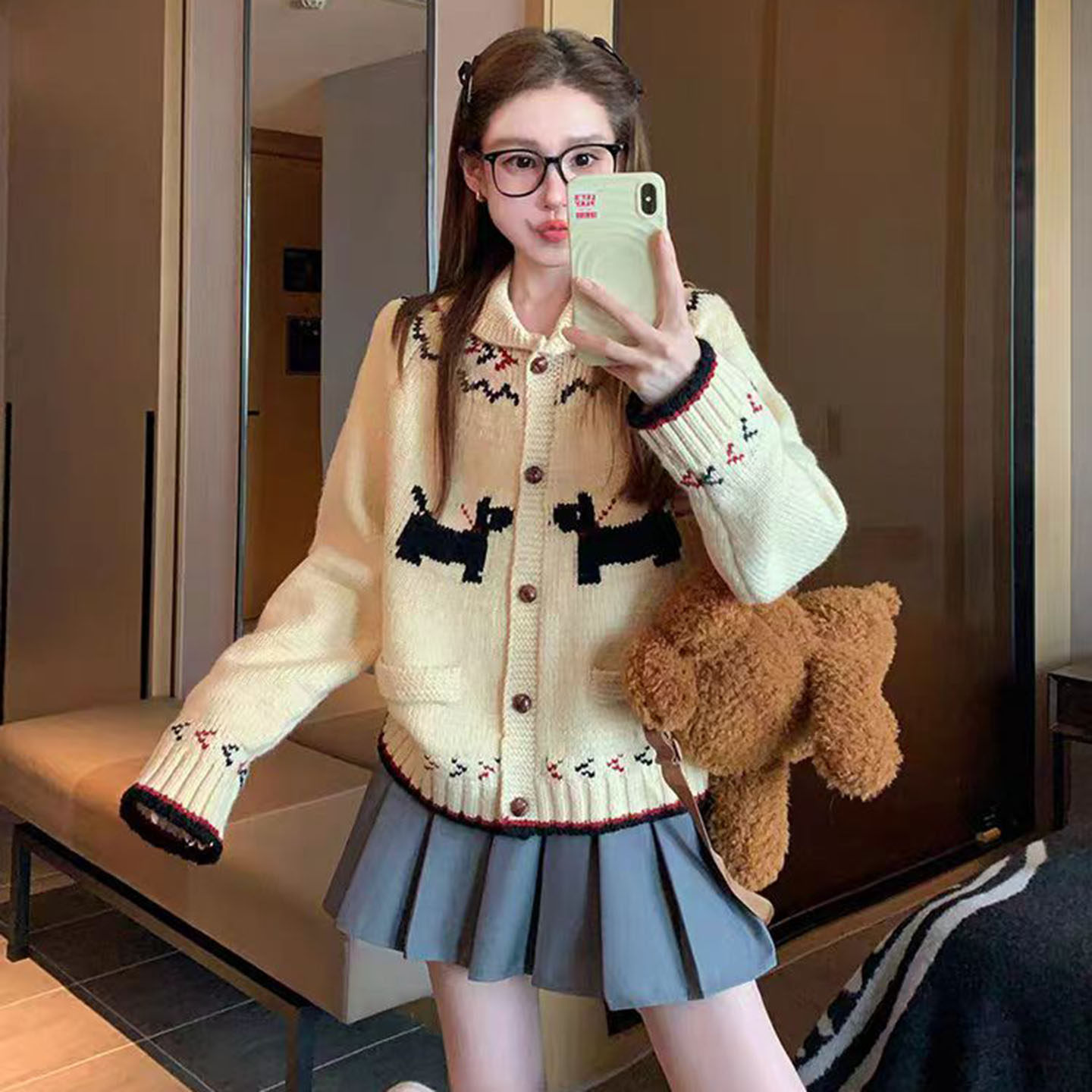 翻领小狗费尔岛针织衫女秋冬新款