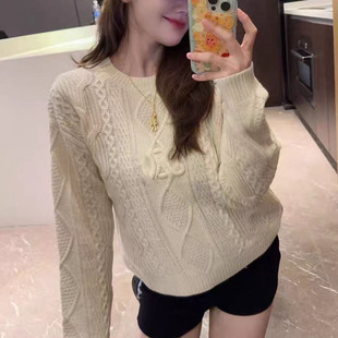 小香风高级感凯旋门麻花长袖针织衫女秋冬新款时尚休闲套头毛衣潮