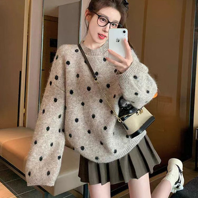 法式慵懒风波点套头针织衫女秋冬