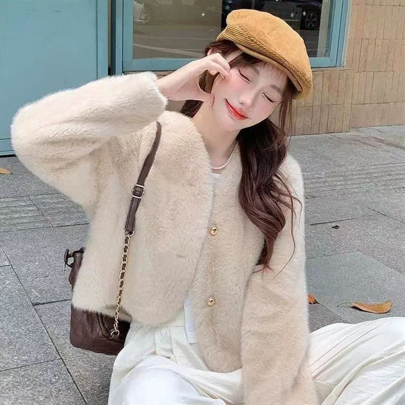 法式小香风仿皮草外套短款百搭时尚洋气开衫女秋冬季新款加厚褂子,女装/女士精品,短外套,淘宝优惠券,粉丝福利购,淘宝优惠卷