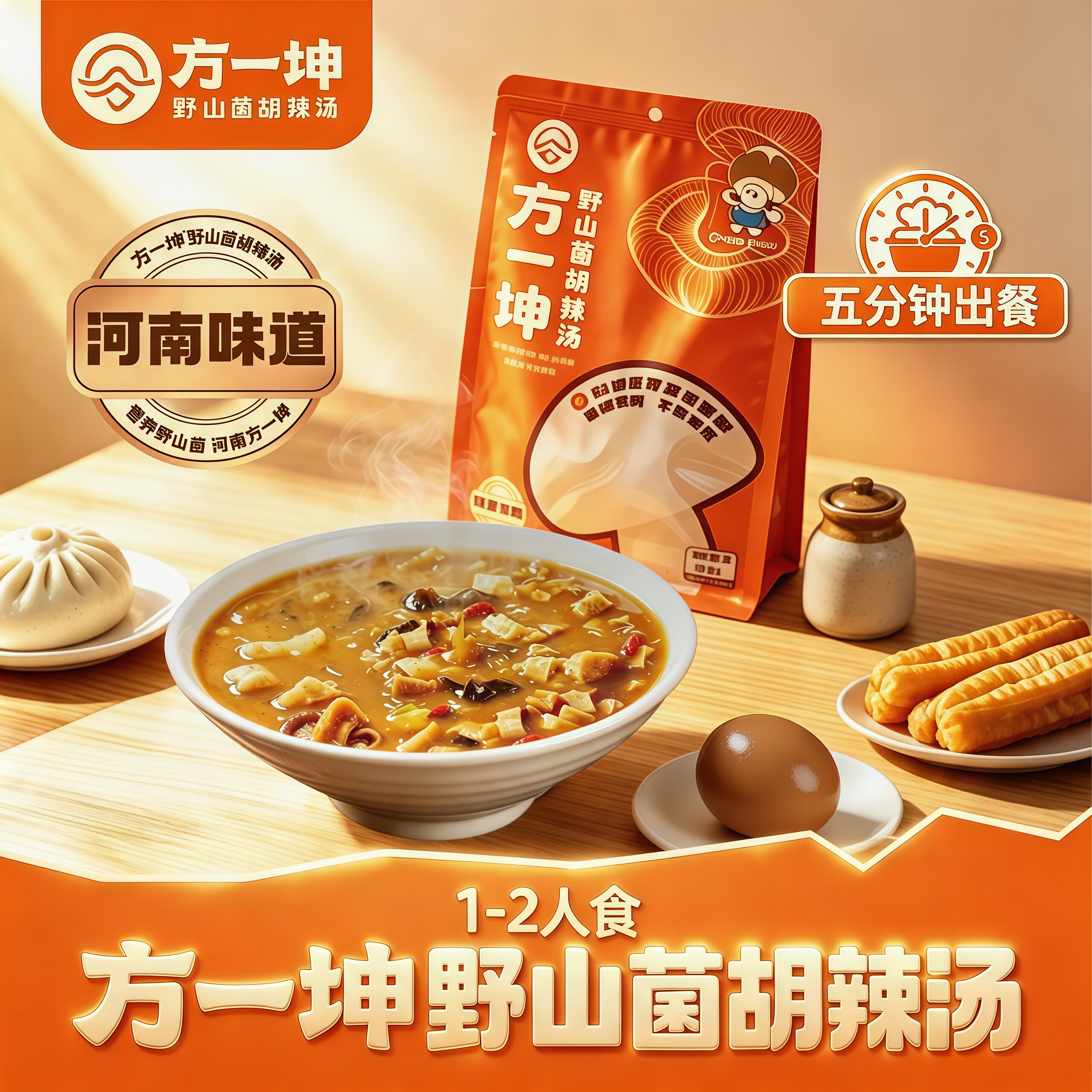 方一坤野山菌胡辣汤正宗河南特产小吃送礼健康早餐寝室营养速食汤