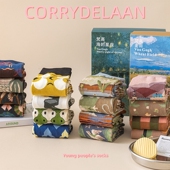 4双礼盒装 梵高系列油画风ins潮长袜子女情侣法国小众中筒袜男春秋