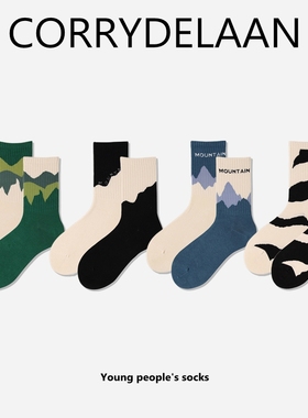 2-4双长袜子女春秋ins潮日系街头个性AB袜男学生情侣袜休闲袜冬季