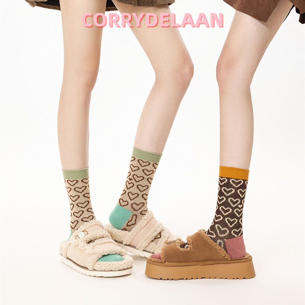 无骨长袜子女秋冬季ins潮日系爱心双针双路中筒袜配小皮鞋堆堆袜