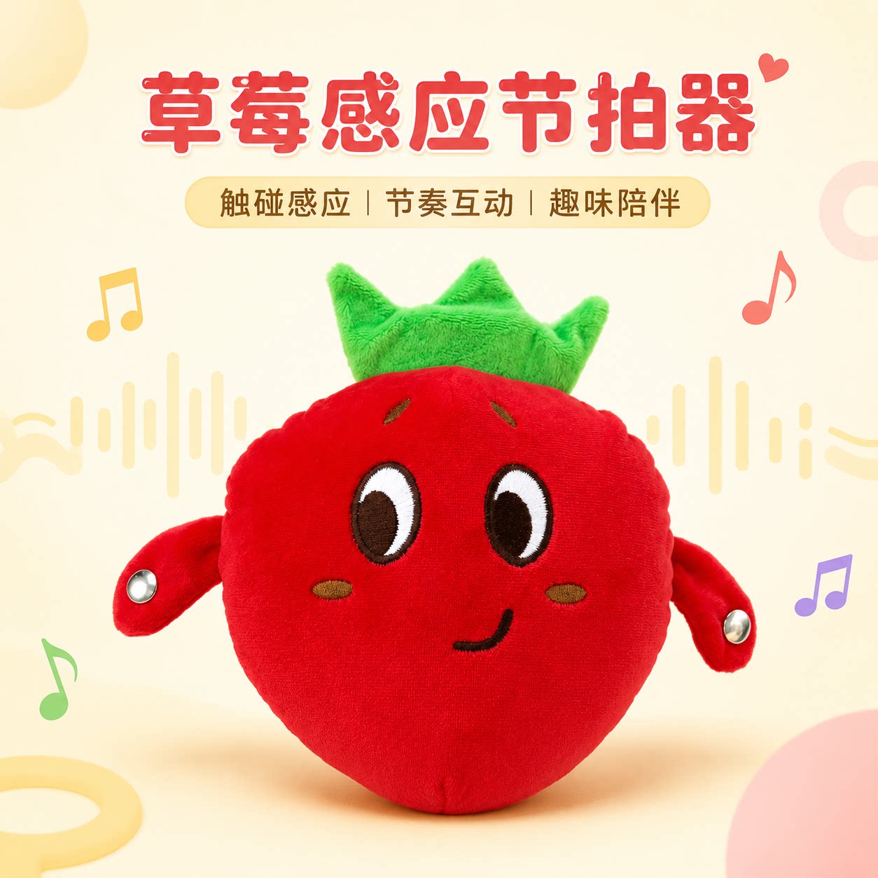 2026新款草莓感应节拍器毛绒玩具儿童互动音乐发声趣味生日礼物