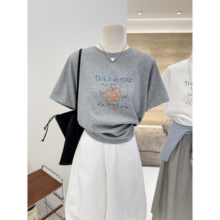 纯棉卡通风短袖T恤女夏季新款减龄圆领字母印花宽松百搭显瘦上衣