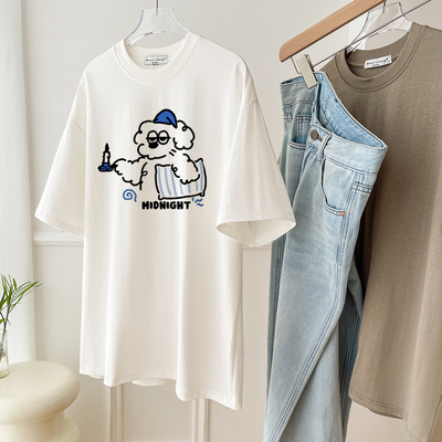 100%纯棉短袖t恤女夏季宽松上衣