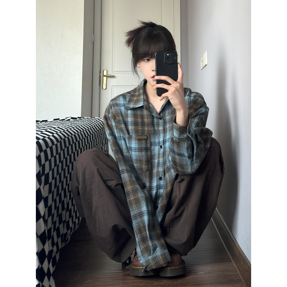 格子长袖衬衫小个子显瘦开衫外套