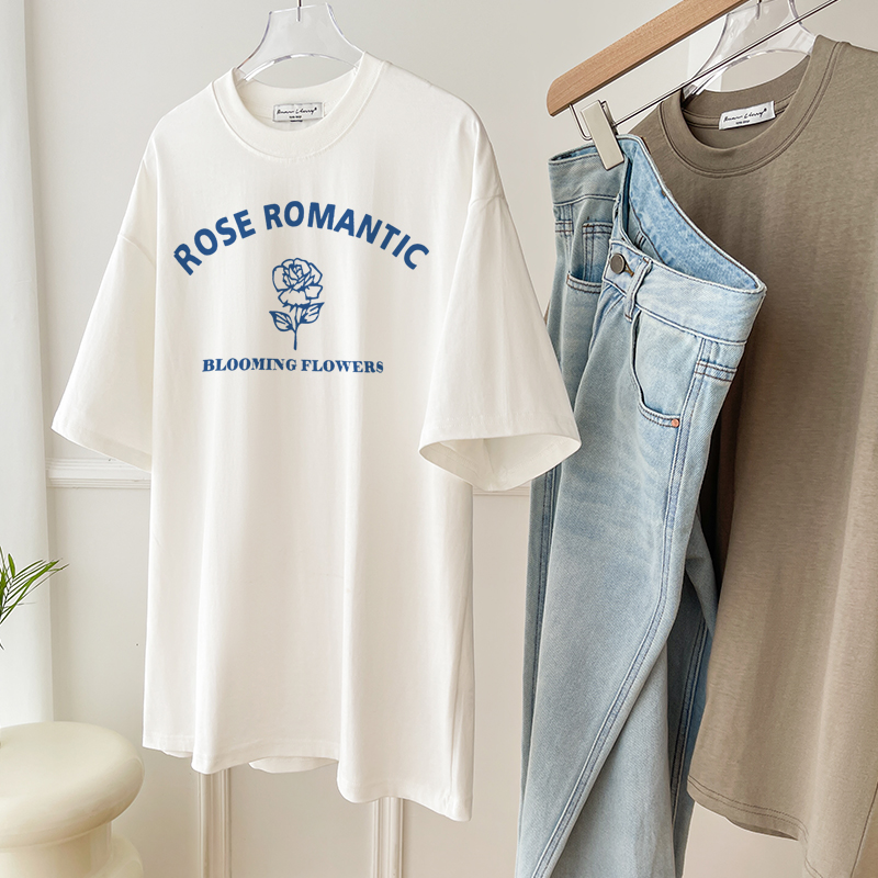 100%纯棉短袖t恤女夏季宽松上衣