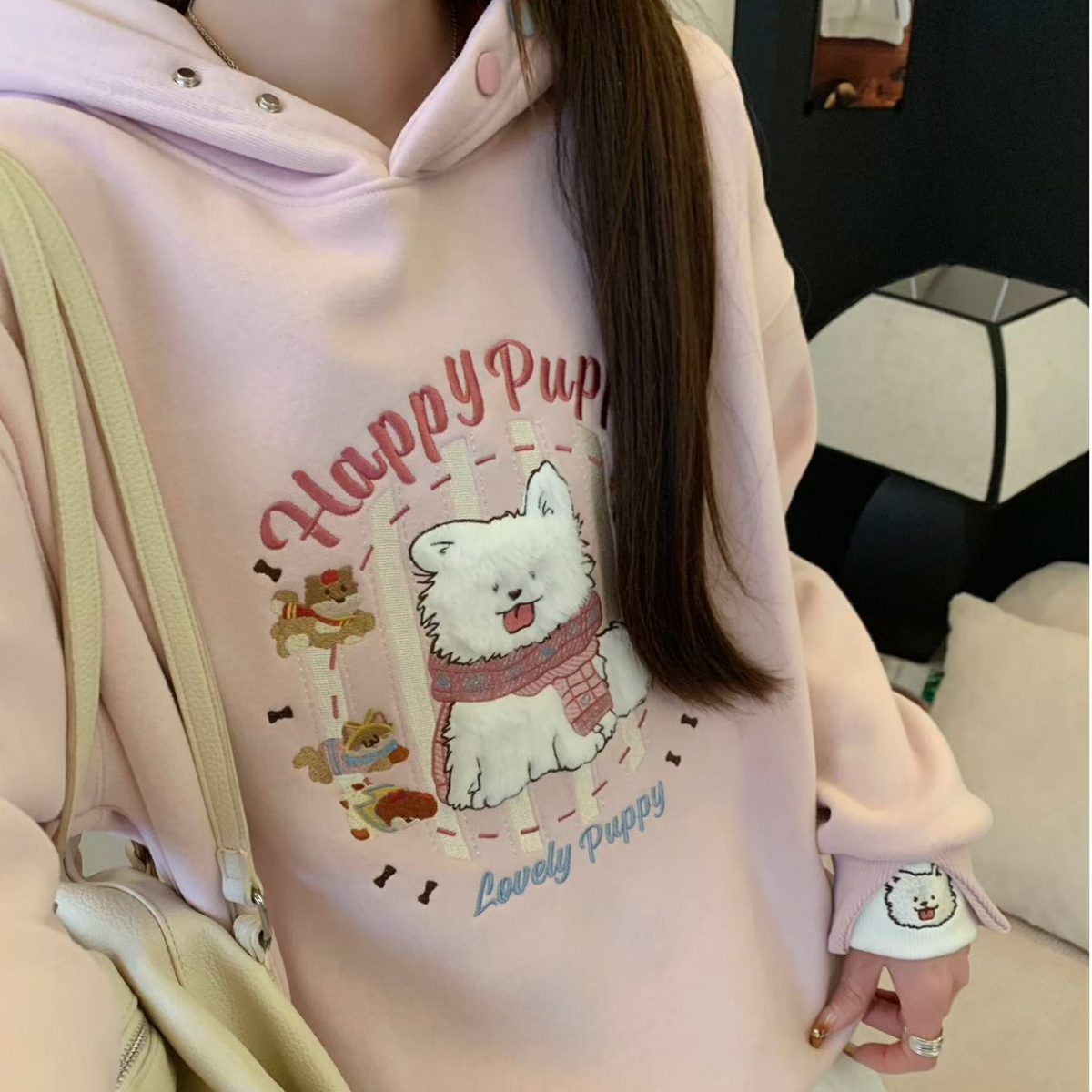 刺绣卫衣女宽松慵懒加绒加厚外套