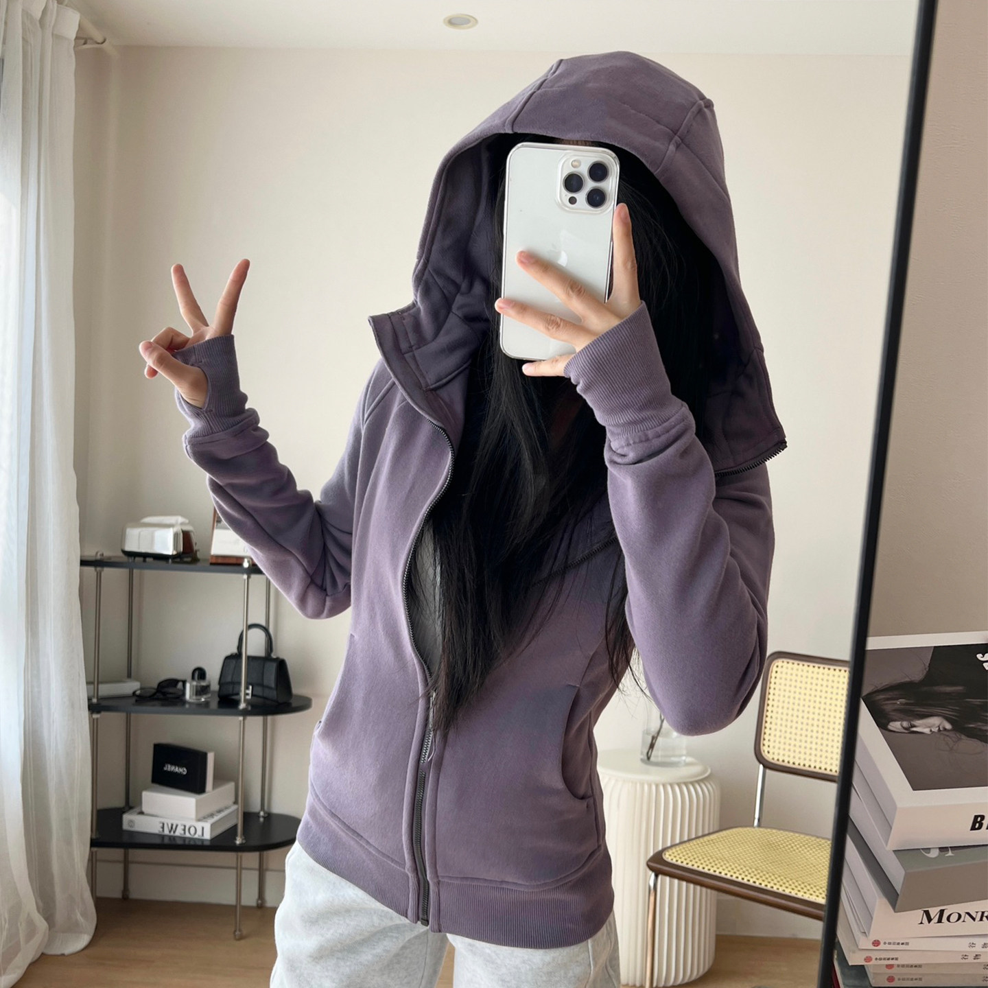 25秋冬款修身scubaa全拉链卫衣加绒女休闲连帽衫运动瑜伽外套上衣