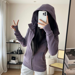 25秋冬款修身scubaa全拉链卫衣加绒女休闲连帽衫运动瑜伽外套上衣