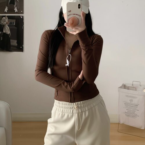 同款推荐 Define螺纹夹克短款瑜伽服女修身健身运动显瘦lu家上衣