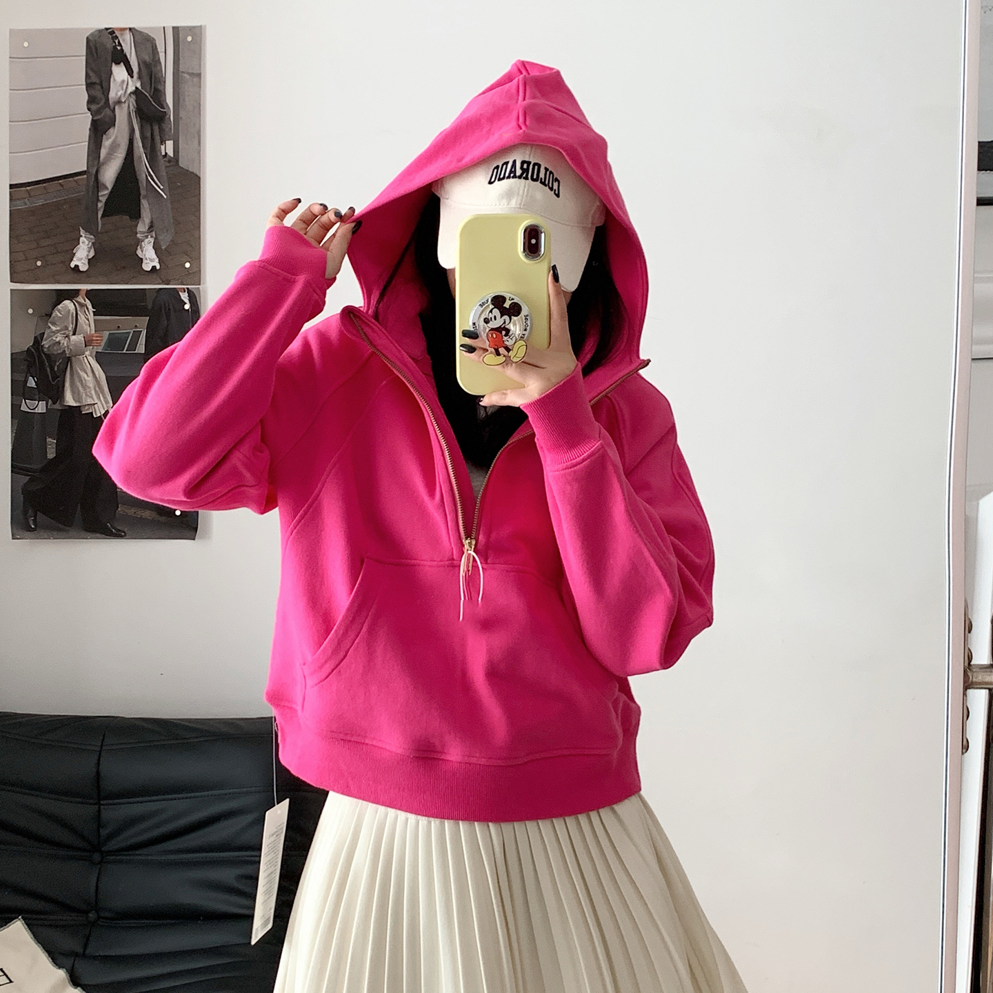 同款Scubaa女宽松半拉链连帽运动套头衫卫衣秋冬瑜伽外套健身上衣