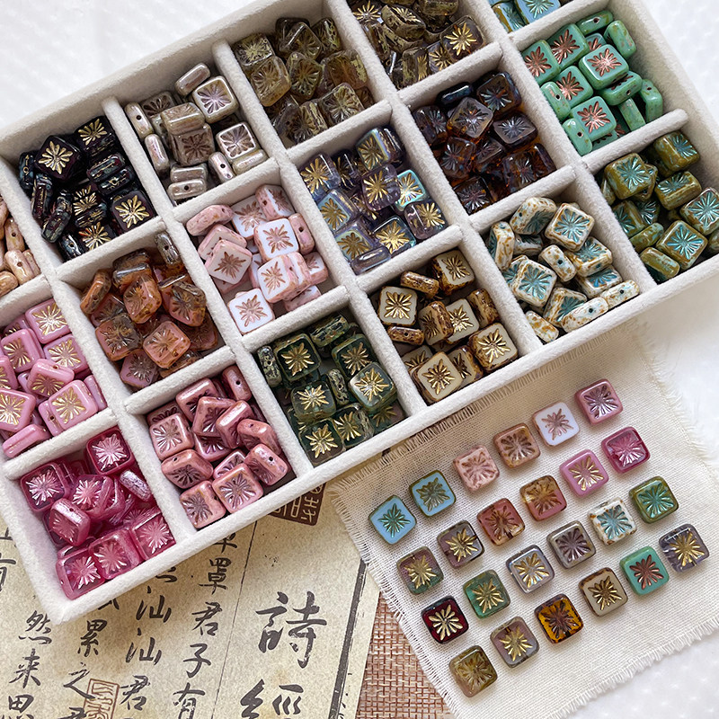 热销 进口捷克琉璃猕猴桃纹方块串珠复古做旧描边DIY手工手链配件,饰品/流行首饰/时尚饰品新,其他DIY饰品配件,淘宝优惠券,粉丝福利购,淘宝优惠卷