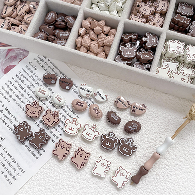 摩卡咖啡色系三色多款小狗骨头可爱合金烤漆串珠diy手工散珠饰品