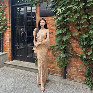 秋季新款氛围感温柔风时尚设计感绝美印花连衣裙法式显瘦收腰长裙