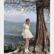 JMSHOP蝴蝶仙子裙子女夏显瘦甜美公主裙夏季长短款仙气短袖连衣裙