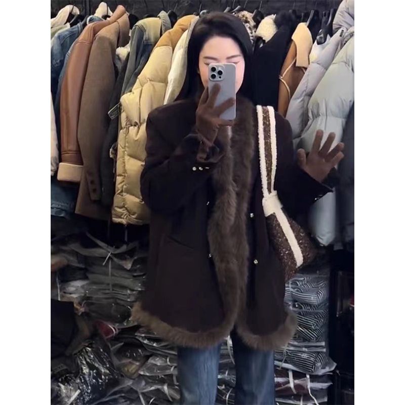 小个子气质加厚女冬季新款高级感拼接毛毛小香风外套