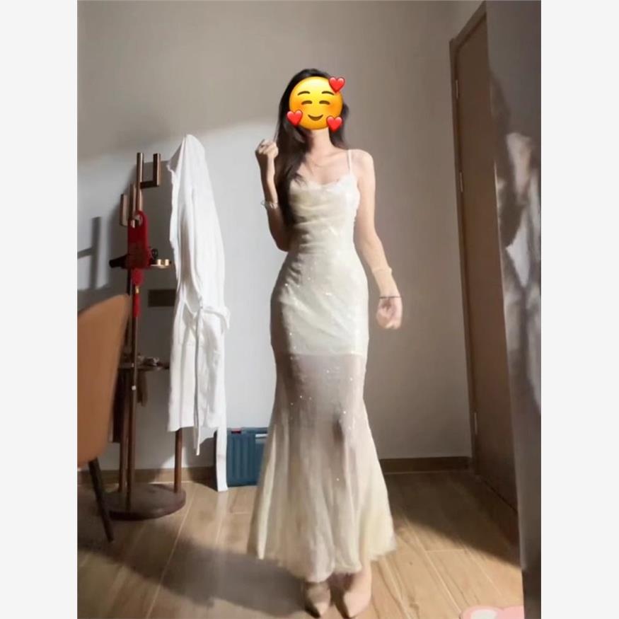 微胖mm辣妹修身亮片吊带鱼尾裙女20245新款夏季生日宴会礼服裙女