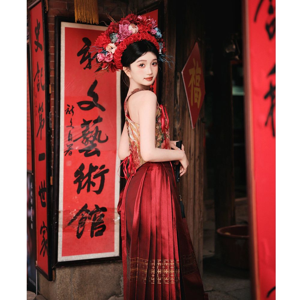 新中式红色马面裙结婚敬