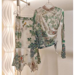 夏装搭配一整套新中式国风气质印花衬衫半身裙子两件套装女装