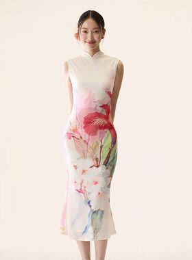 「繁花叠韵」新中式双面穿花卉撞色旗袍连衣裙女