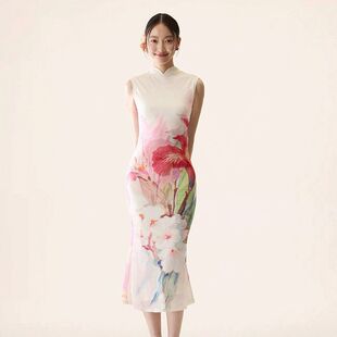 「繁花叠韵」新中式双面穿花卉撞色旗袍连衣裙女