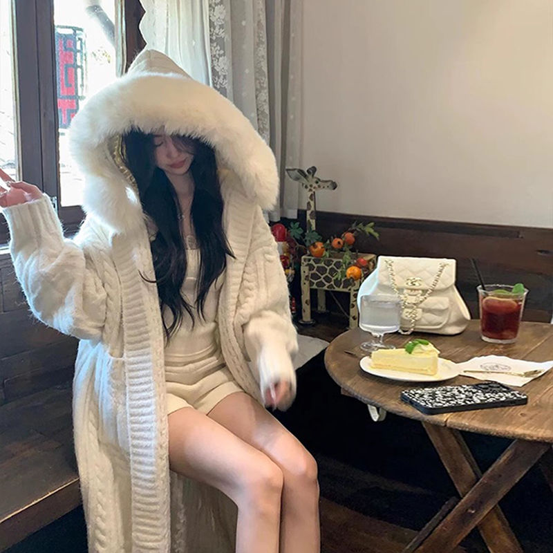 白色毛衣外套女秋冬季慵