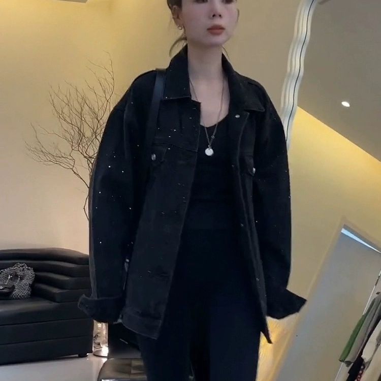 2025春秋新款黑灰烫钻牛