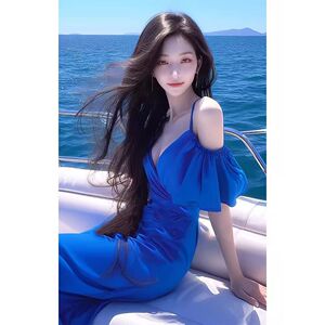 设计感小众超好看法式气质御姐海边度假蓝色仙女连衣裙