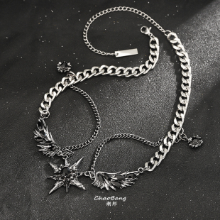 六芒星双层不锈钢项链男羽翼高级感不掉色复古古巴个性百搭饰品
